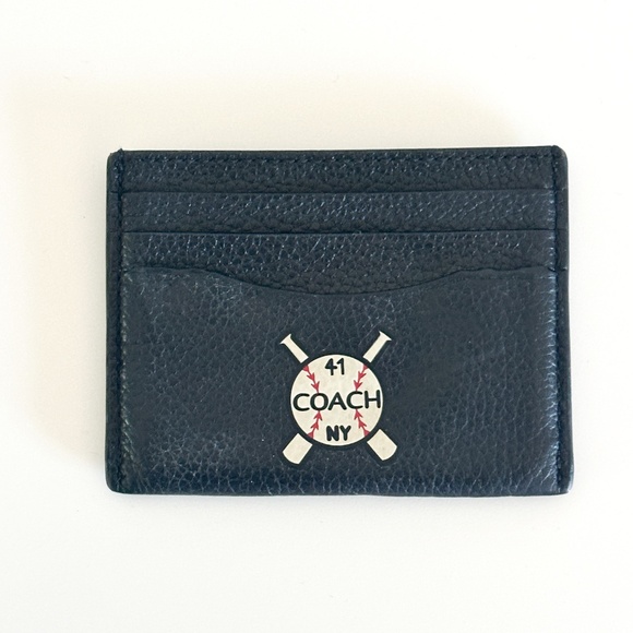 COACH Black Leather/ Pebble Leather  NY Baseball Card Holder - Picture 1 of 6